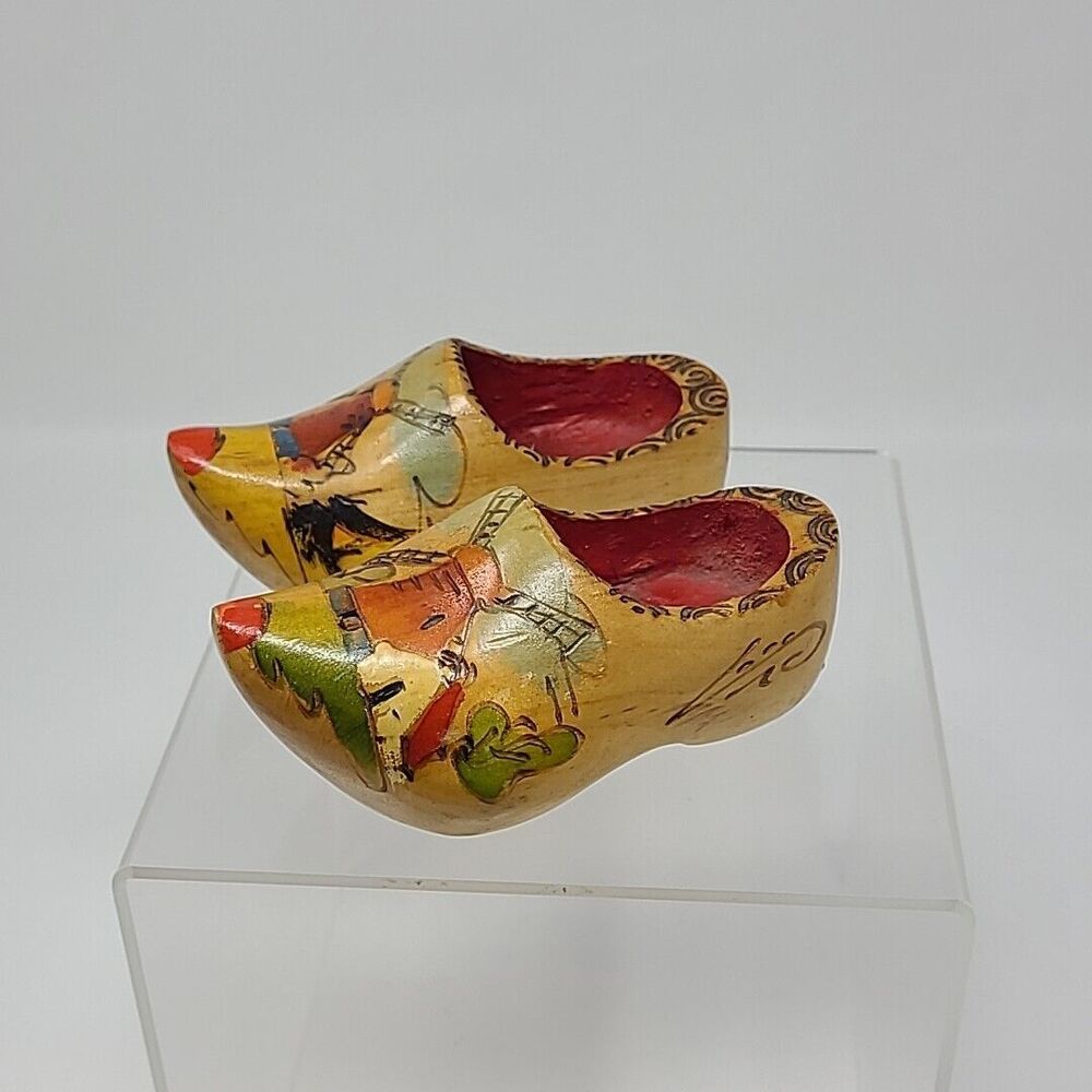 Vintage Wooden Dutch Mini Clogs Shoes Wall Hanging Decor Set of 2